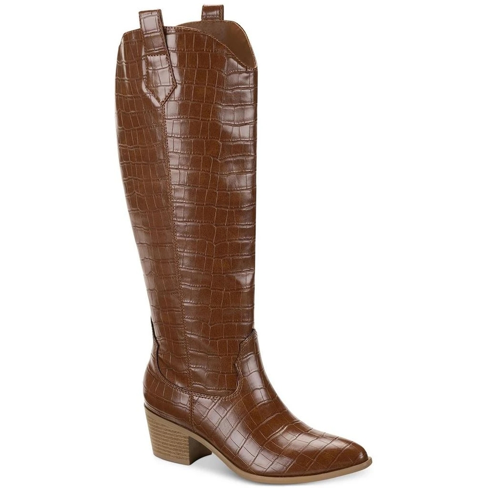 NWB Sun + Stone Dollyy Comfort Insole Croc-Embossed Knee-High Cowgirl‎ Boots